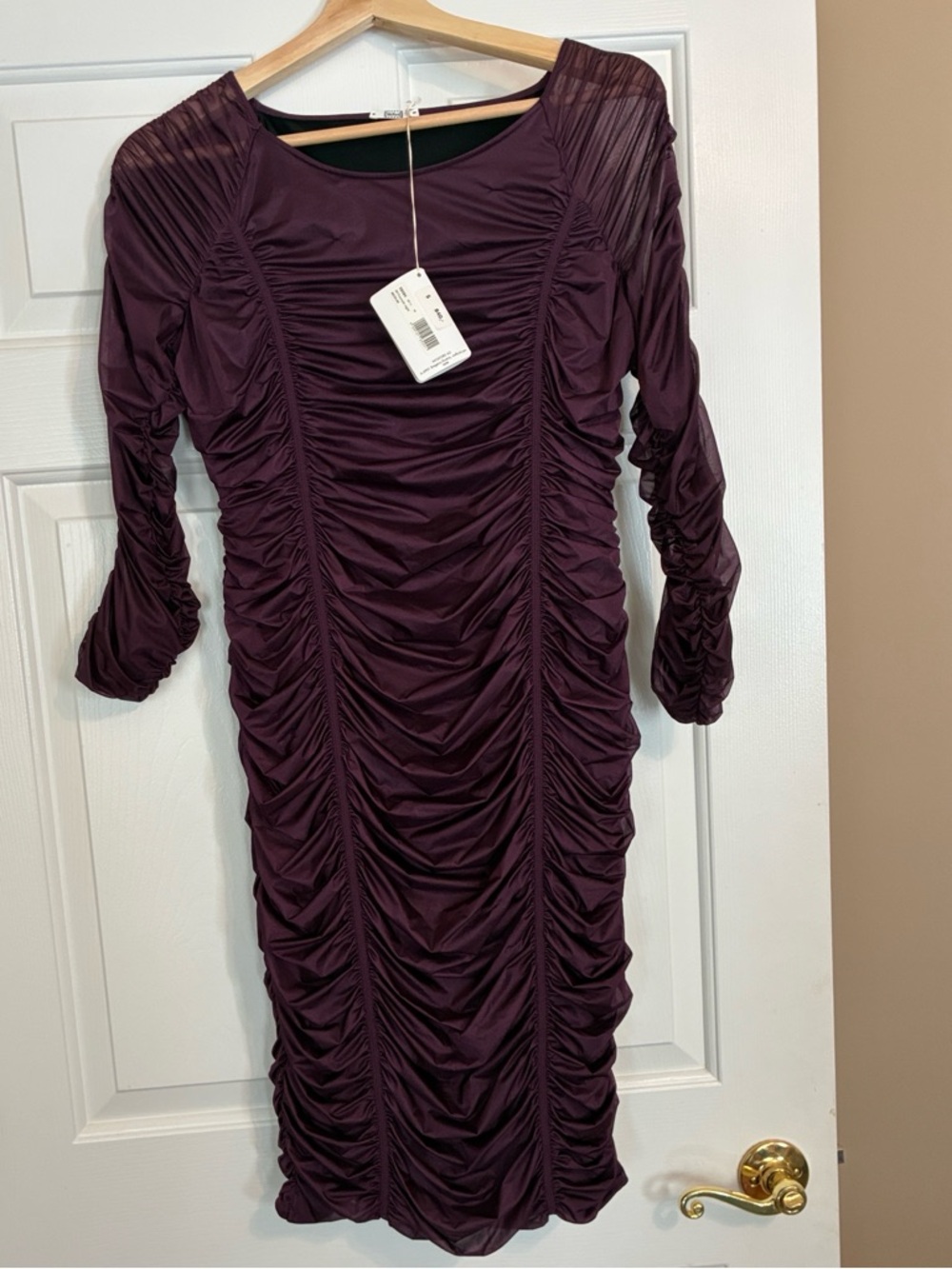 Wolford Ruched Long-Sleeve Sheath Dress in Plum
